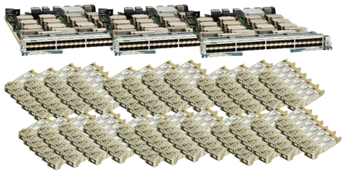 Figure 5: SFP+ line cards and transceivers to support 144x10G links