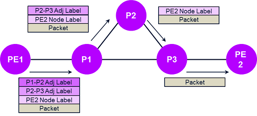 Figure 3: With segment routing, the route can be pre-planned via SDN and programmed into the packet at the source