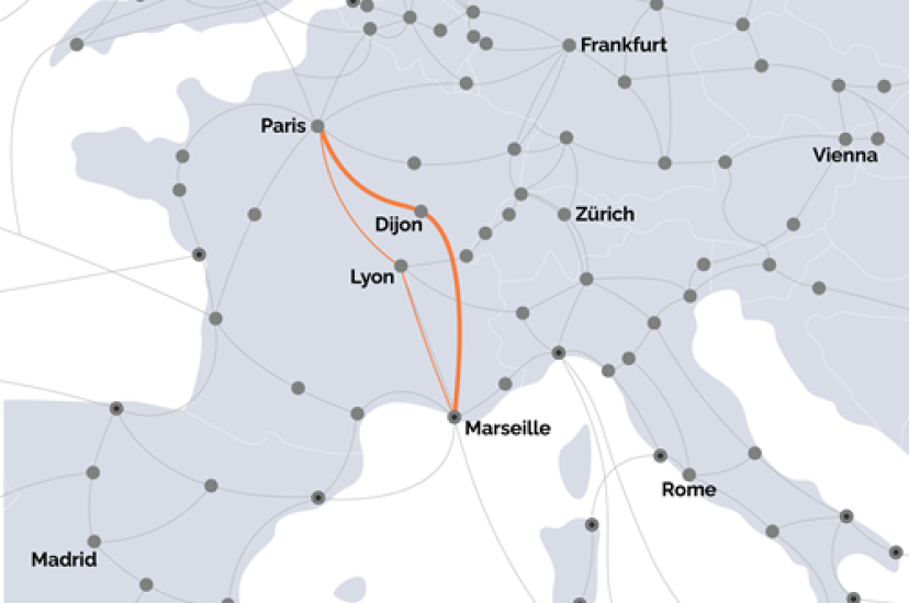 Marseille and Paris fibre cable route