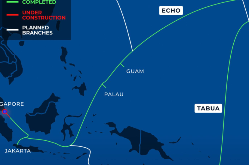 Illustration of Trans Pacific Networks's subsea cable systems. The company selected Ciena’s WaveLogic 6 Extreme to power the Echo and Tabua cables, creating a direct, low-latency 272Tb/s link between the US and Asia