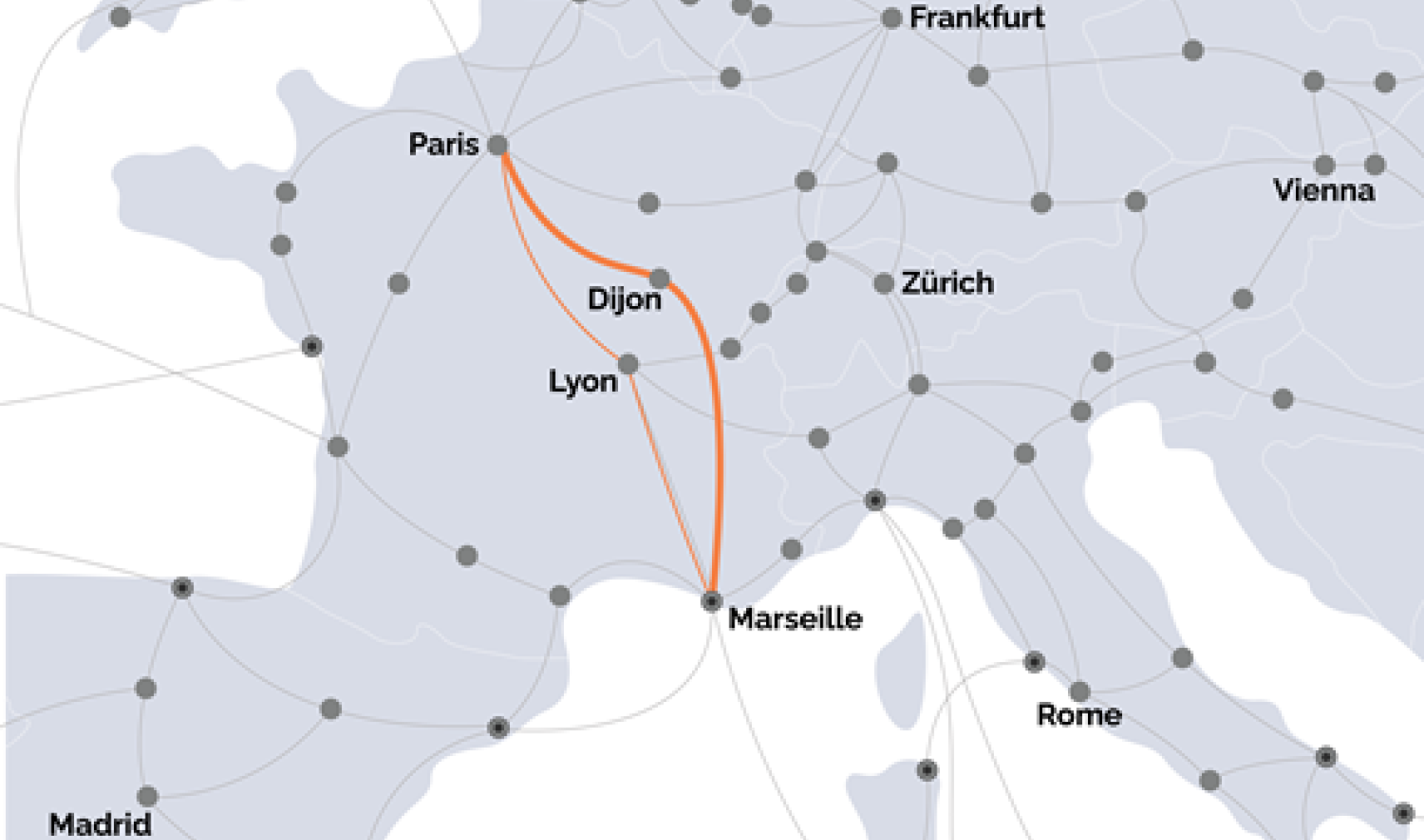 Marseille and Paris fibre cable route