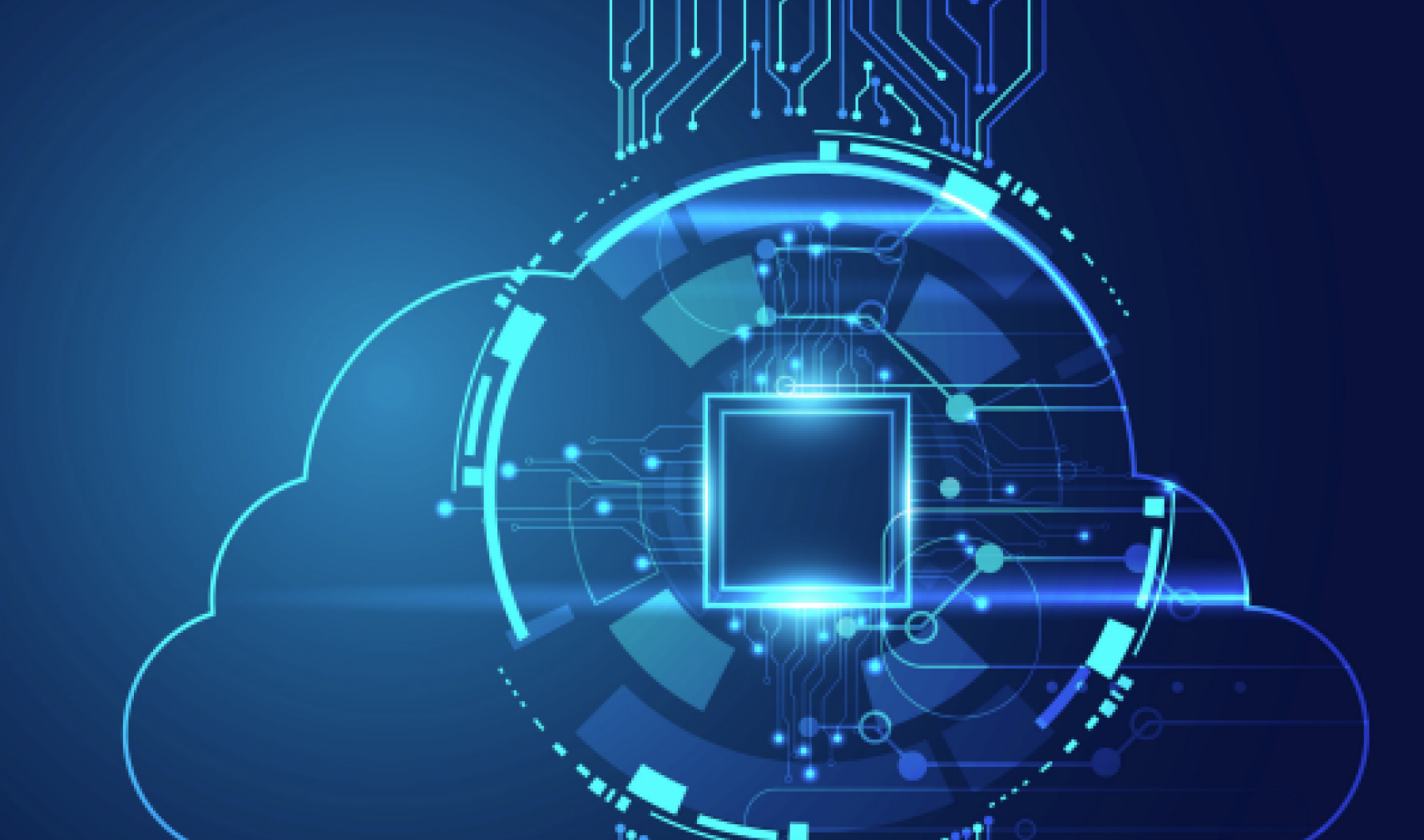 The front cover of the World Broadband Association’s 'Broadband and Cloud Development Index Report 2025.' The design features a dark blue background with a central graphic of a glowing microchip inside a digital circle, surrounded by the outline of a cloud and vertical circuit board lines