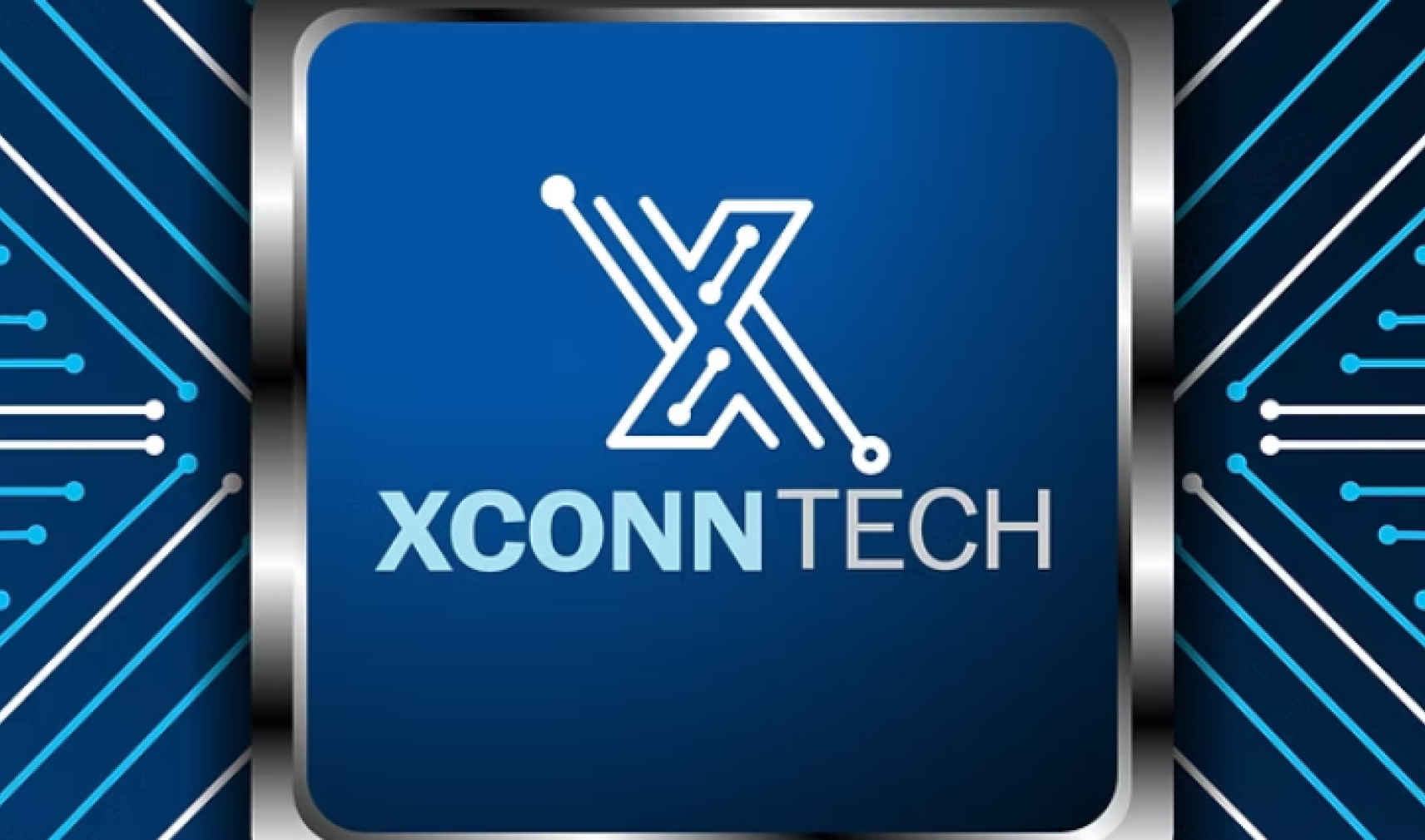 XConn logo surrounded by ultra fine wires, like those found on a chip