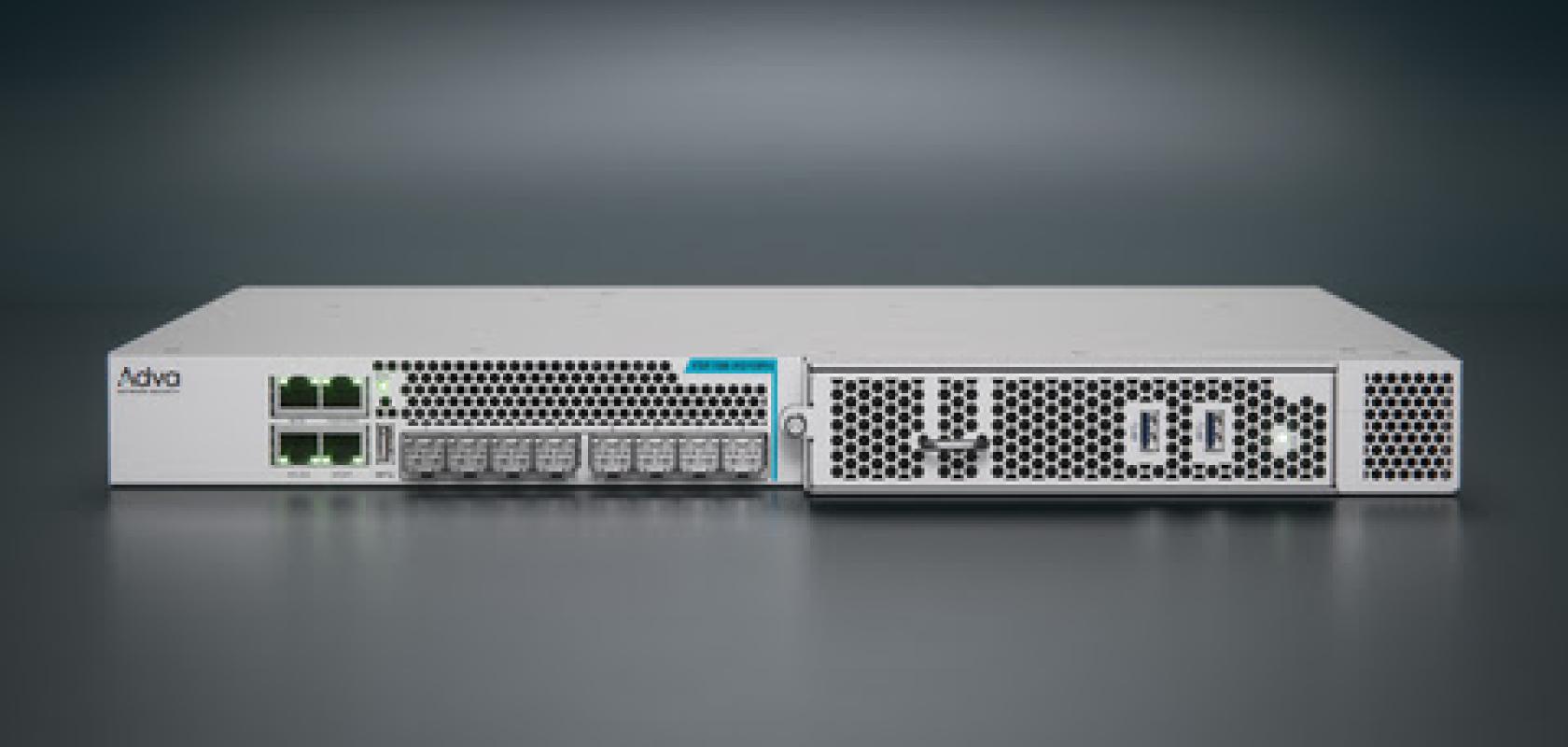 Adva Network Security FSP 150-XG118Pro edge encryption device with multiple Ethernet ports and ventilated chassis in 1RU rack-mount form factor