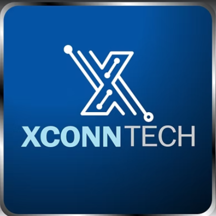 XConn logo surrounded by ultra fine wires, like those found on a chip